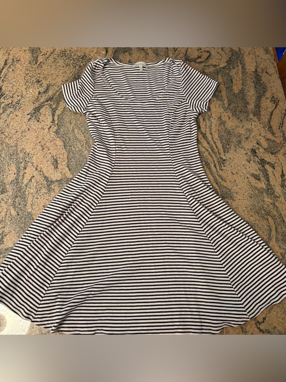Charlotte Russe Black and White Striped Short-Sleeve Fit & Flare Dress